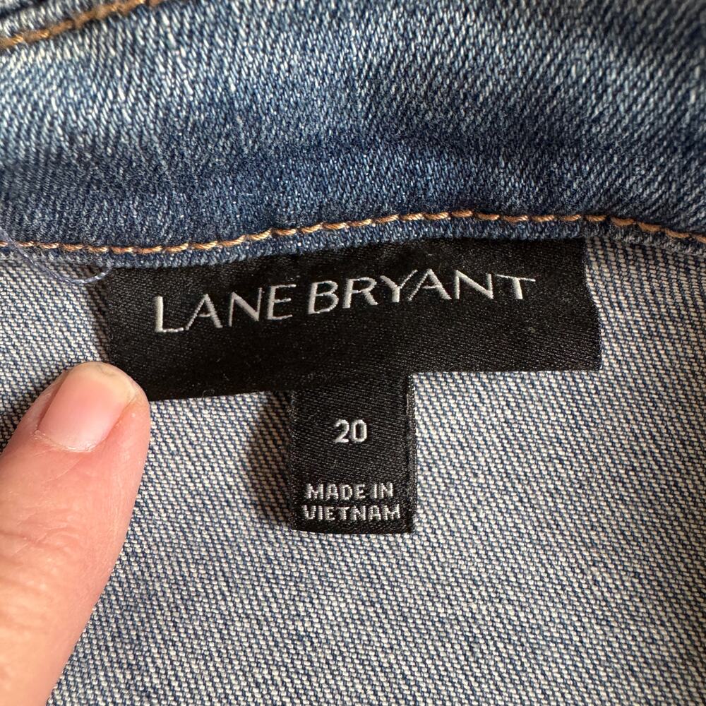 Lane Bryant Floral Embroidered Distressed Trucker Jean Jacket Sashiko Size 20 - Picture 11 of 15